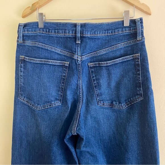 GAP 2024 High Rise Stride Wide-Leg Jeans Woman 31/12 Dark Wash Cropped RAW HEM - Picture 6 of 16